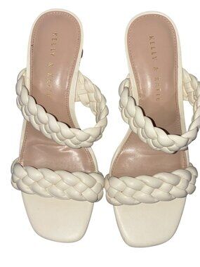 Kelly & Katie White Braided Heeled Sandals Womens Size 6.5 Square Toe Faux Leath